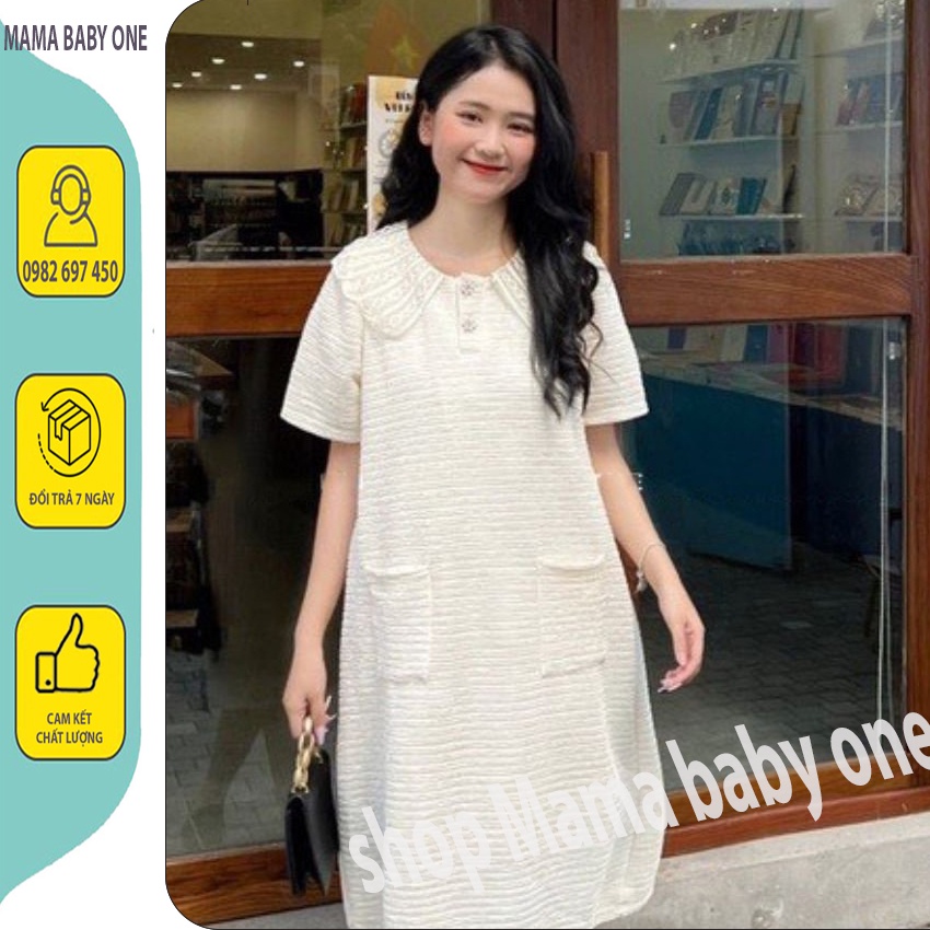 VÁY BẦU CÔNG SỞ CỔ REN CHẤT XỐP ĐÍNH KHUY NGỌC CÓ TÚI XINH SẮN DỄ THƯƠNG - ĐẦM BẦU BABYDOLL HÀN....
