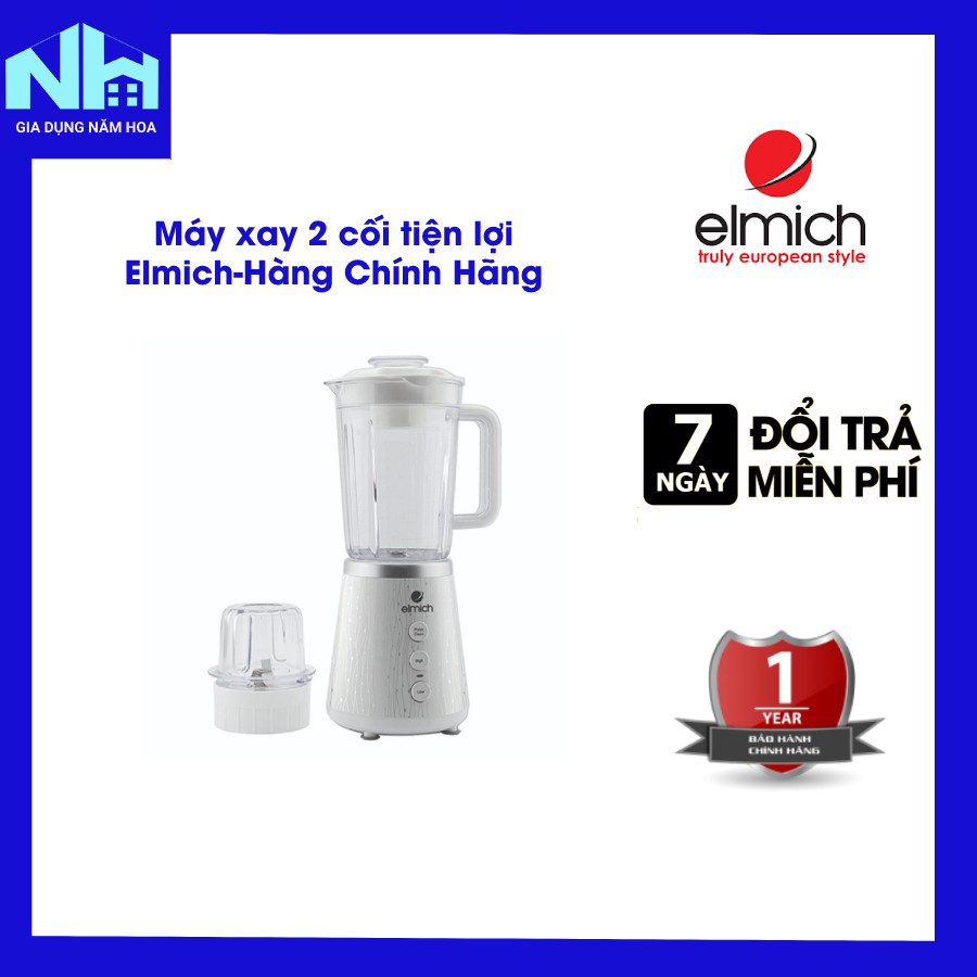 Máy xay sinh tố Elmich - 2 cối hàng chính hãng vận hành êm ái BLE-1848