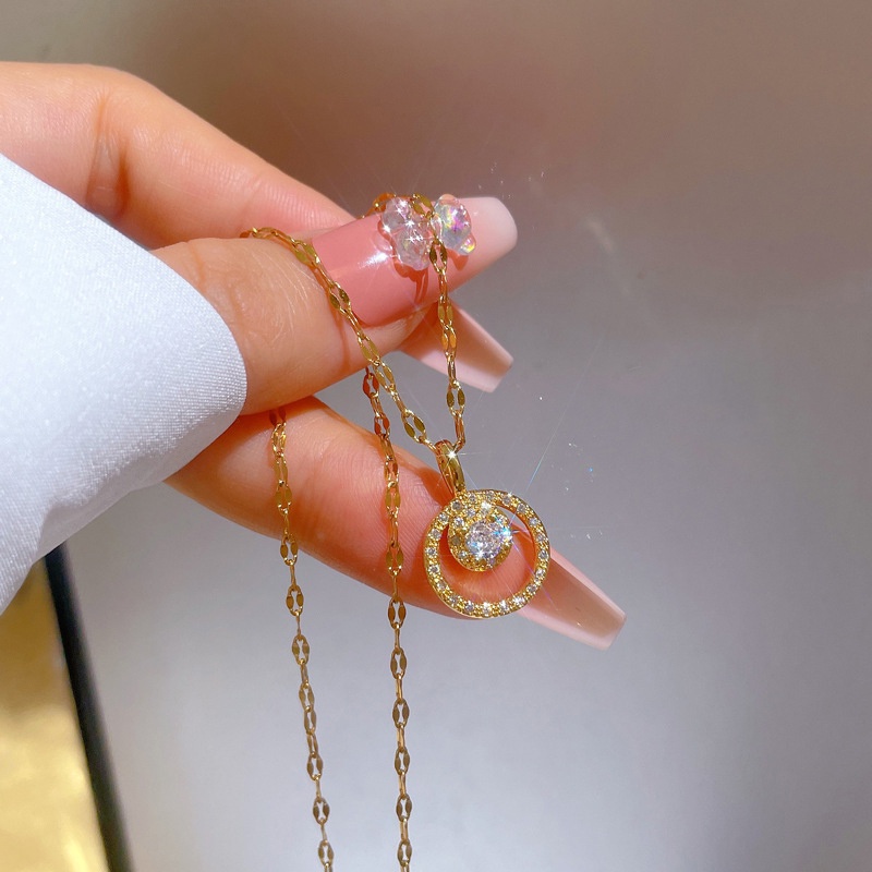 Dây Chuyền Bằng Thép Titan Đính Đá Zircon Phong Cách Sang Trọng