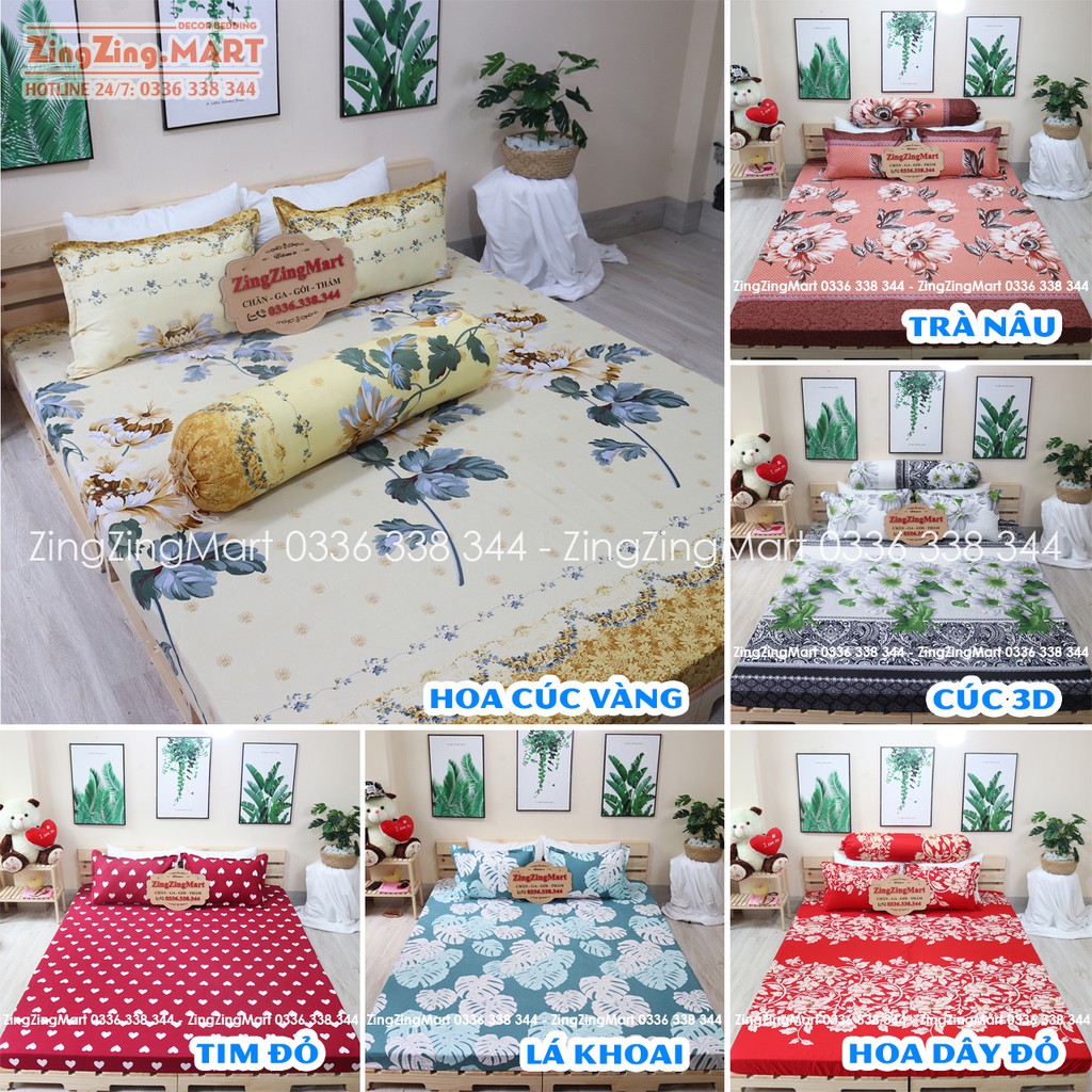 [GIẢM GIÁ] Bộ Drap Ga Giường Poly Cotton Mẫu Cúc Họa Mi Xanh (Mẫu hót)