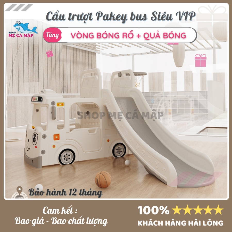 Cầu trượt cho bé Bus Pakey nhập khẩu chính ngạch, cầu trượt chịu tải trọng 100kg chắc chắn [HÀNG CÓ SẴN]