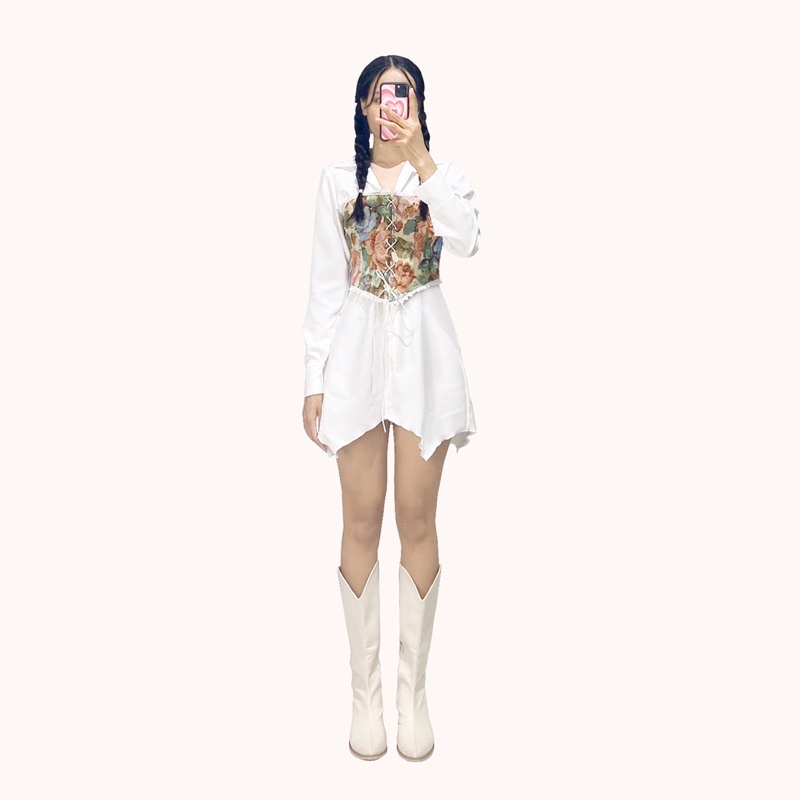 DALLA  Sơ mi dài kiểu đầm phối áo hai dây hoạ tiết hoa cổ điển | BigBuy360 - bigbuy360.vn