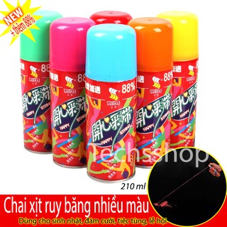 Chai xịt phun ruy băng nhiều màu - phụ kiện trang trí sinh nhật, đám cưới, lễ hội - bình xịt ruy băng 210 ml