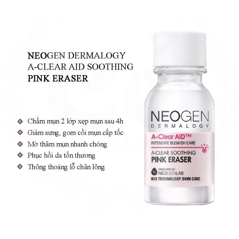 Chấm Mụn 2 Lớp Làm Xẹp Mụn Sau 4H, Neogen Dermalogy A-Clear Aid Soothing Pink Eraser 15ml