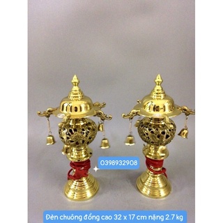 Đèn đồng có chuông cao 32 cm làm bằng bằng đồng cao cấp