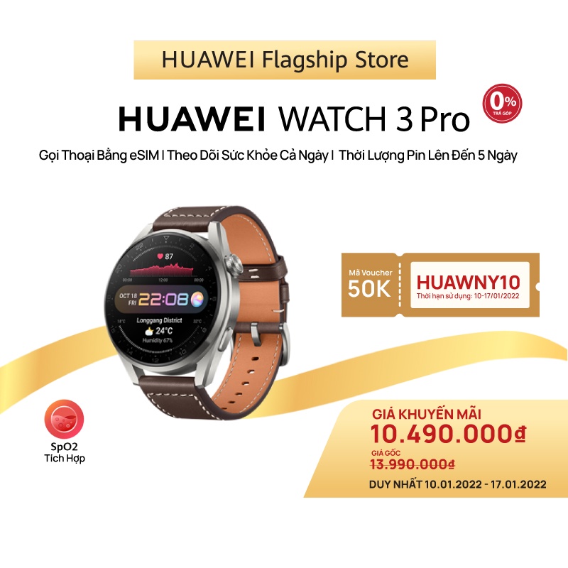 Đồng Hồ Thông Minh HUAWEI WATCH 3 Pro | Gọi Thoại eSIM | Pin 5 Ngày