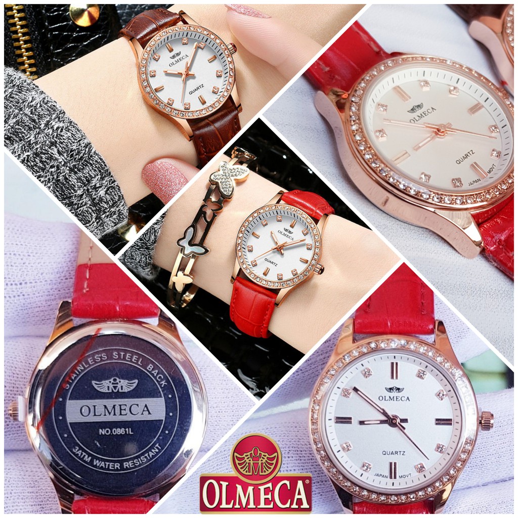 (CHÍNH HÃNG) Đồng hồ nữ OLMECA OL01 JAPAN dây da cao cấp mặt kính Sapphire AH451