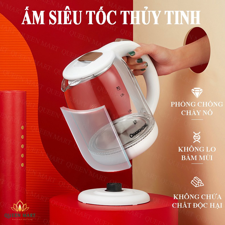 Ấm Siêu Tốc Thủy Tinh 1,8 Lít – Ấm đun nước siêu tốc ChangHong, PESKOE, KALAS  VT128