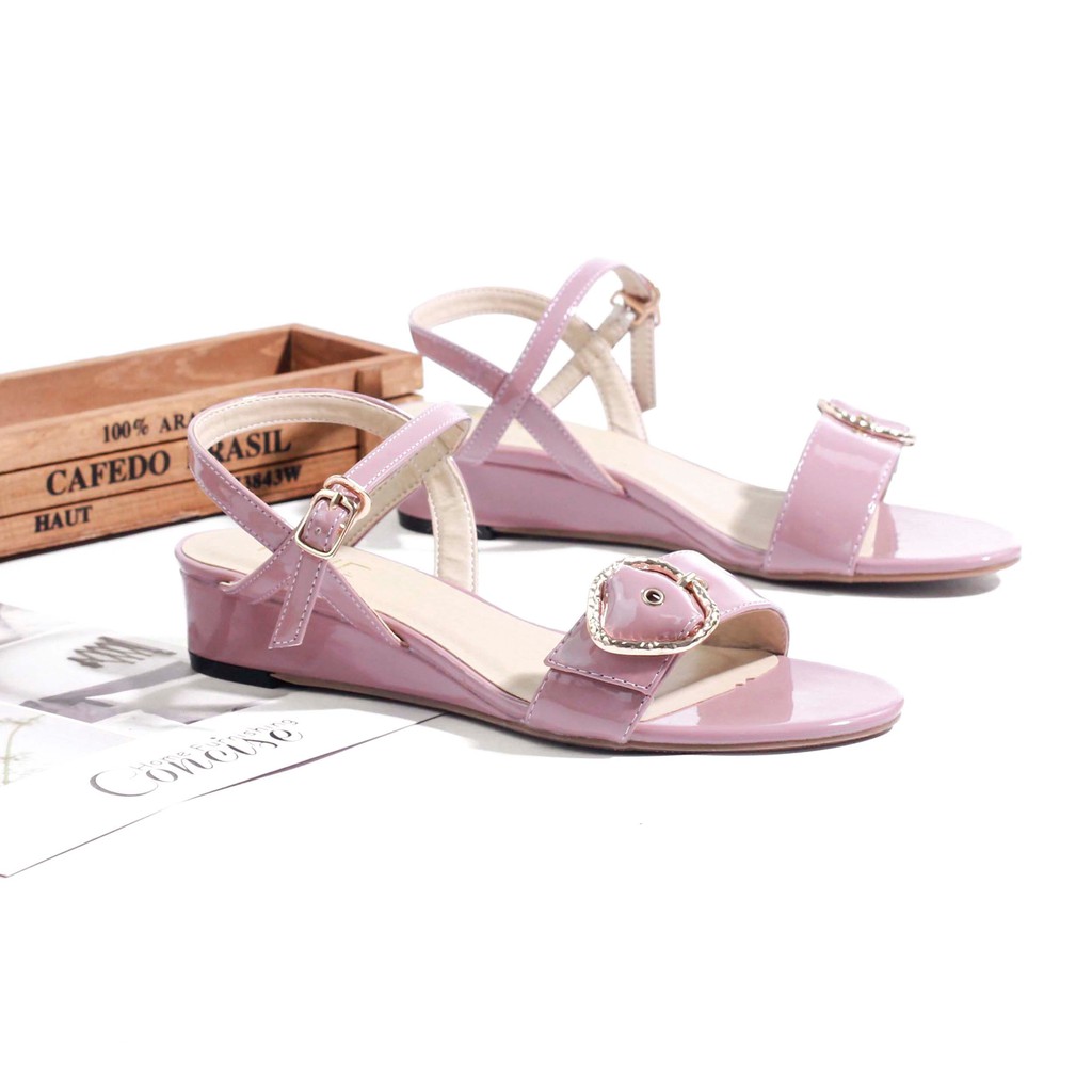 Giày Sandal Đế Xuồng 3cm Quai Ngang Màu Nâu Pixie P172