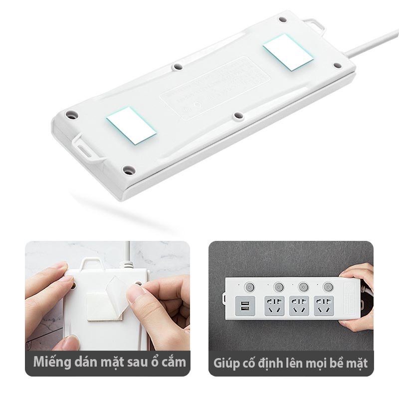 Ổ Cắm Điện Đa Năng Thông Minh HOUSEWEAR 2 Cổng USB 5v Sạc Nhanh, Chịu Tải 2500W, Tiết Kiệm 30 kilowatt H Dây Nối 2,5m