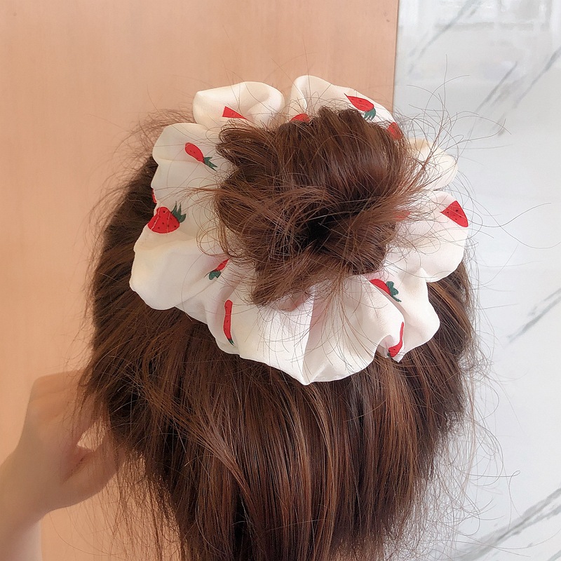 Dây buộc tóc chiffon họa tiết trái dâu phong cách Hàn Quốc dành cho nữ