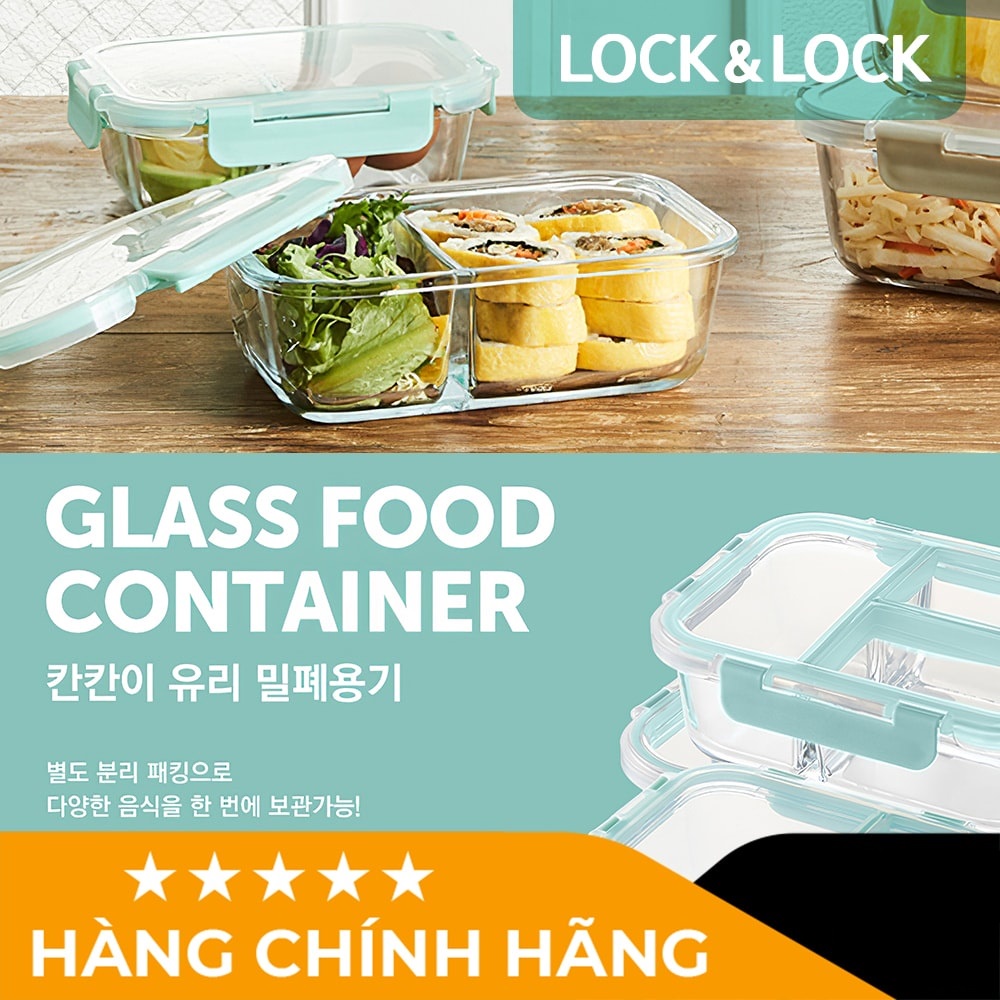 Hộp thủy tinh chia 2 ngăn, 3 ngăn chịu nhiệt Lock&Lock LLG456 LLG457 LLG458  - BABYHOPSG