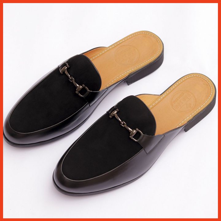 Giày Sục Nam Da Bò Không Gót Lót Nhung Cao Cấp May Viền Chắc Chắn Đế Cao Su - BẢO HÀNH DA 1 NĂM