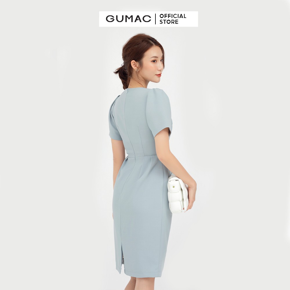 [Mã MABR07062 giảm 8% tối đa 50K đơn từ 249K] Đầm ôm nữ xếp ly eo phối hoa cài GUMAC DB571 | BigBuy360 - bigbuy360.vn