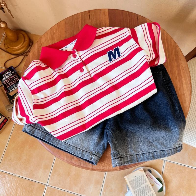 Áo polo Tay Ngắn Họa Tiết Kẻ Sọc Bằng Cotton 100 Thời Trang Mùa Hè Cho Bé Trai