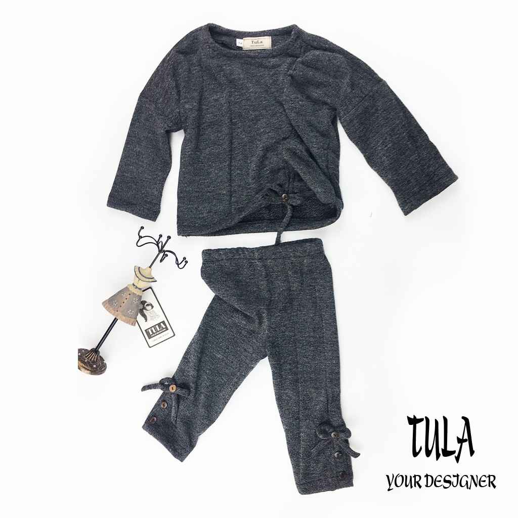 Bộ quần áo thu đông thiết kế cho bé gái vải len Hàn Quốc cao cấp