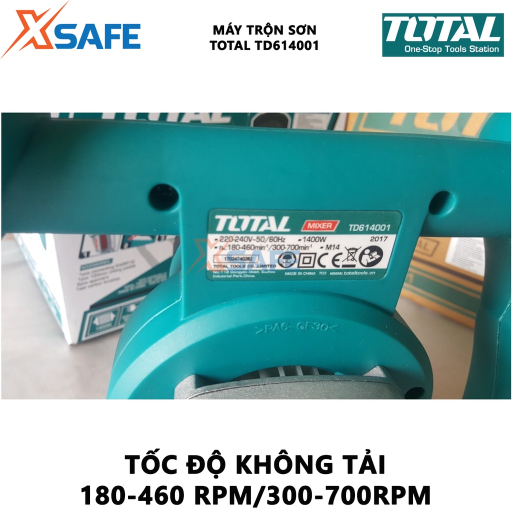 Máy trộn sơn TOTAL TD614001 công suất 1400W, khớp nối M14, đầu chân máy bằng nhôm, kèm cần trộn 120mm - chính hãng