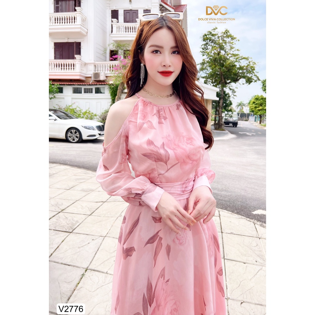 Váy tiểu thư voan hoa cổ yếm thiết kế cao cấp tay phồng sang chảnh V2776- DVC