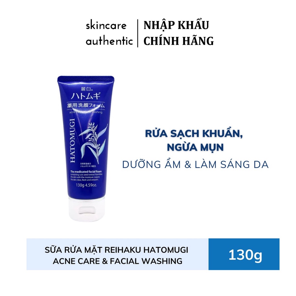 Sữa Rửa Mặt Ngừa Mụn Dưỡng Ẩm Làm Sáng Da Reihaku Hatomugi Acne Care & Facial Washing 130g