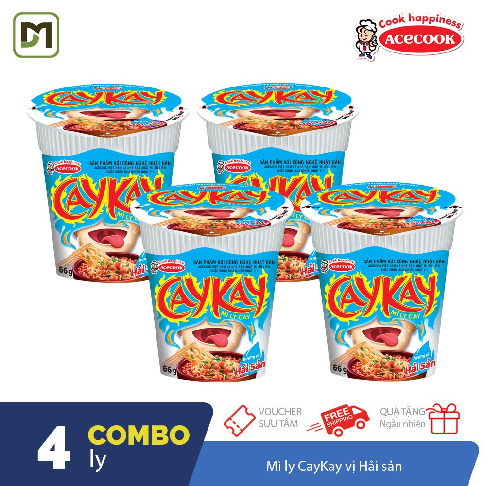 Combo 4 mì ly CayKay Hải Sản Acecook siêu cay tiện dụng