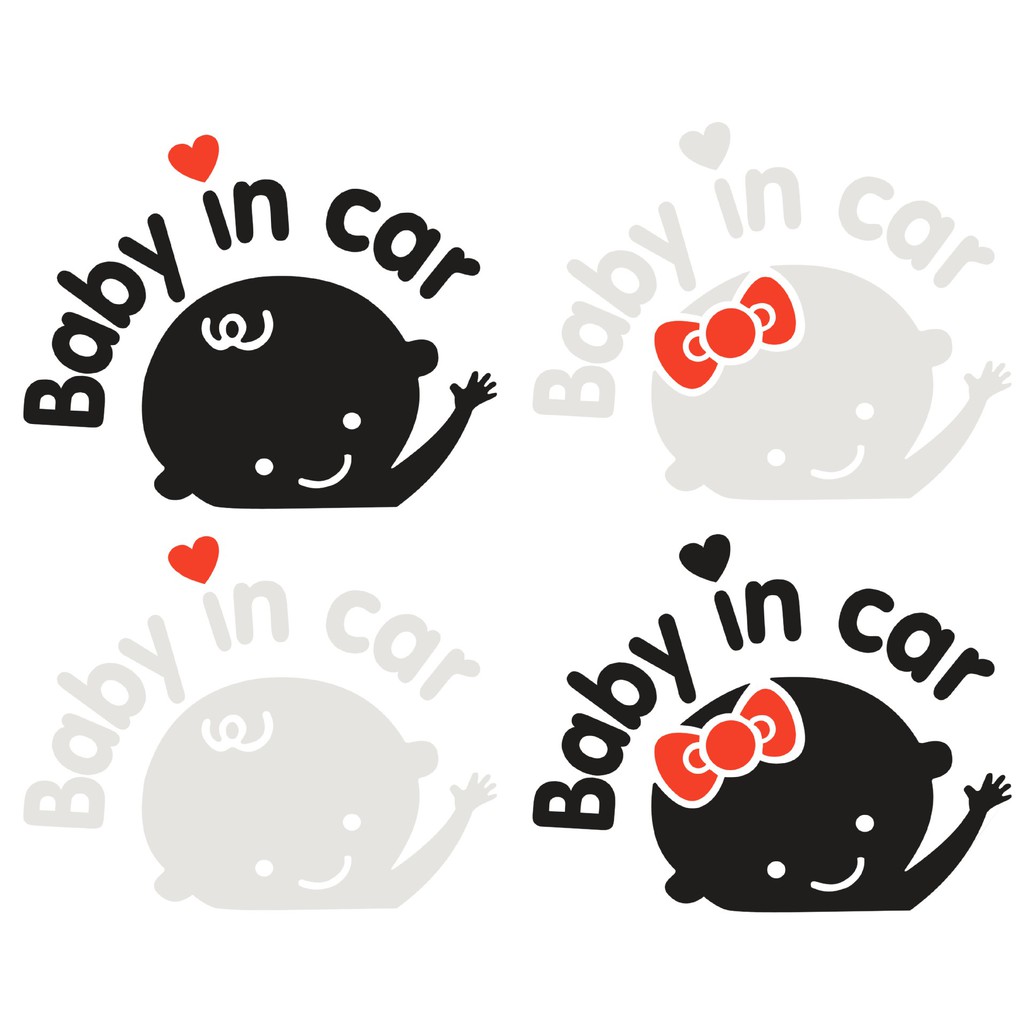 Tem Decal baby in car dán xe đen trắng 13x16cm