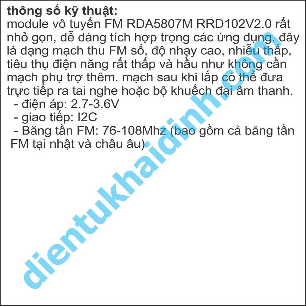 module vô tuyến thu sóng FM RDA5807M RRD102V2.0 RRD 102 kde3120