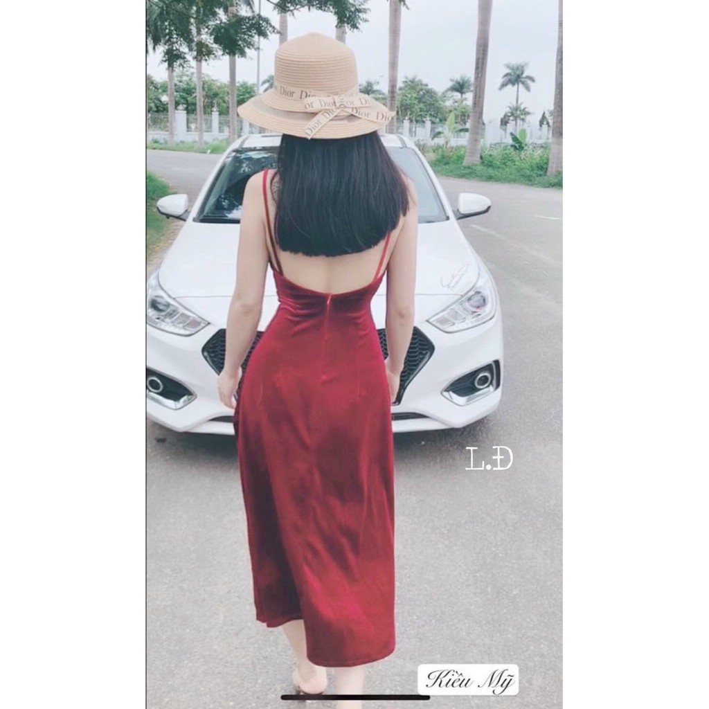 Đầm nhung hở lưng, váy sexy (có mút ngực và dây khoá sau)