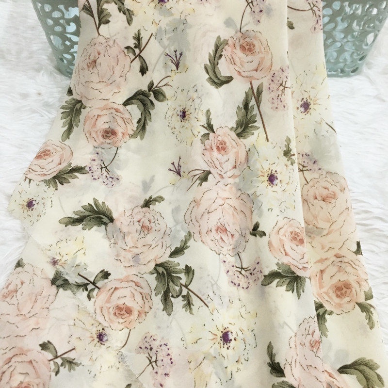 Vải Voan In Hoa May Váy DIY