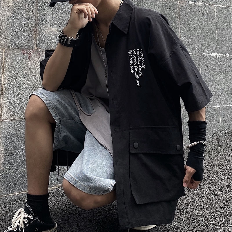 [Miễn Phí Vận Chuyển] Áo Sơ Mi Nửa Tay 162029Áo Khoác Nam Tay Lỡ Form Rộng Thời Trang Hàn