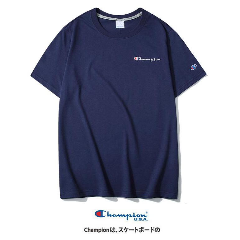 Áo thun cotton ngắn tay thêu chữ champion thời trang cho nam nữ