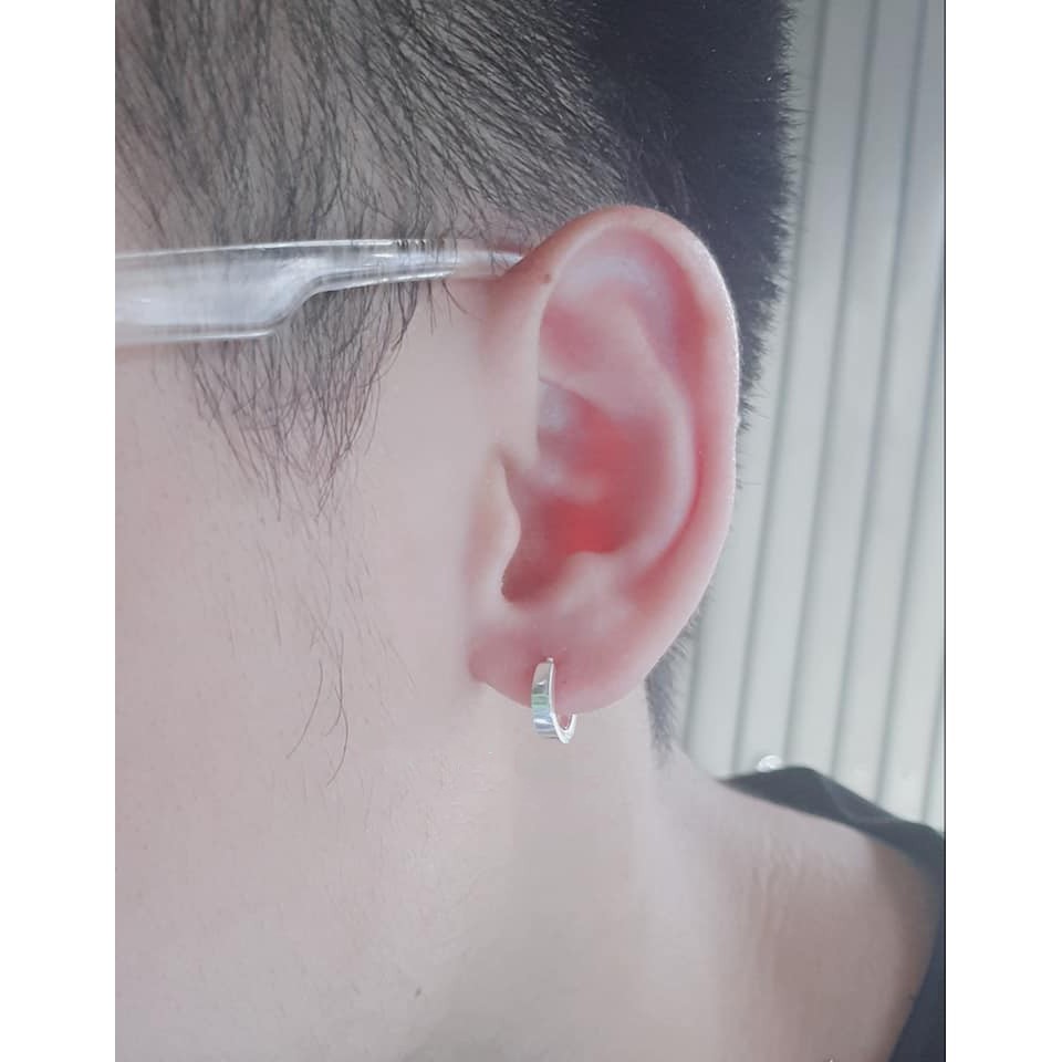 Khuyên tai bạc trơn cho nam và nữ đều đeo được, bông tai unisex đơn giản, cá tính bằng bạc thật