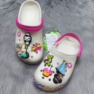 (Trẻ em) Dép sục cross band viền caro kids màu trắng quai hồng tặng kèm jibbitz - cross house