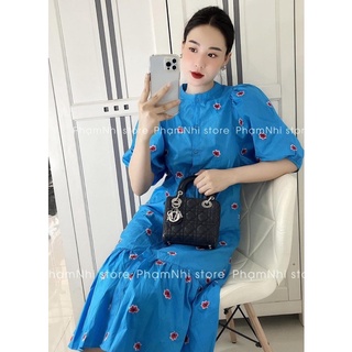 Váy tay bồng dài xanh hoa thêu zara xuất dư xịn