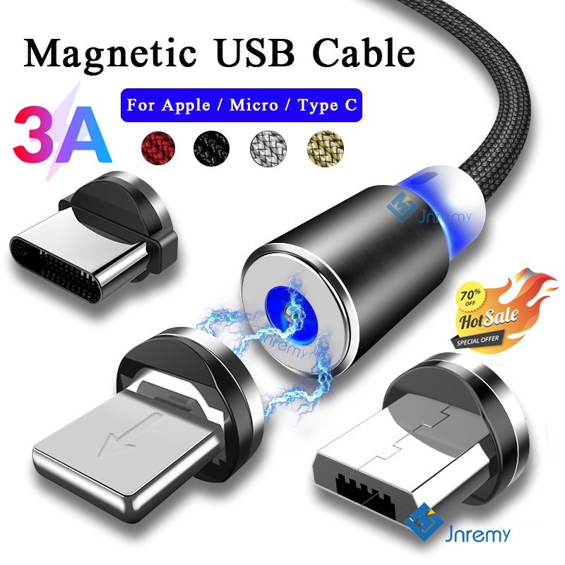 Cáp sạc USB Type C / IOS / Micro xoay 360 có đèn led thích hợp cho Iphone Android