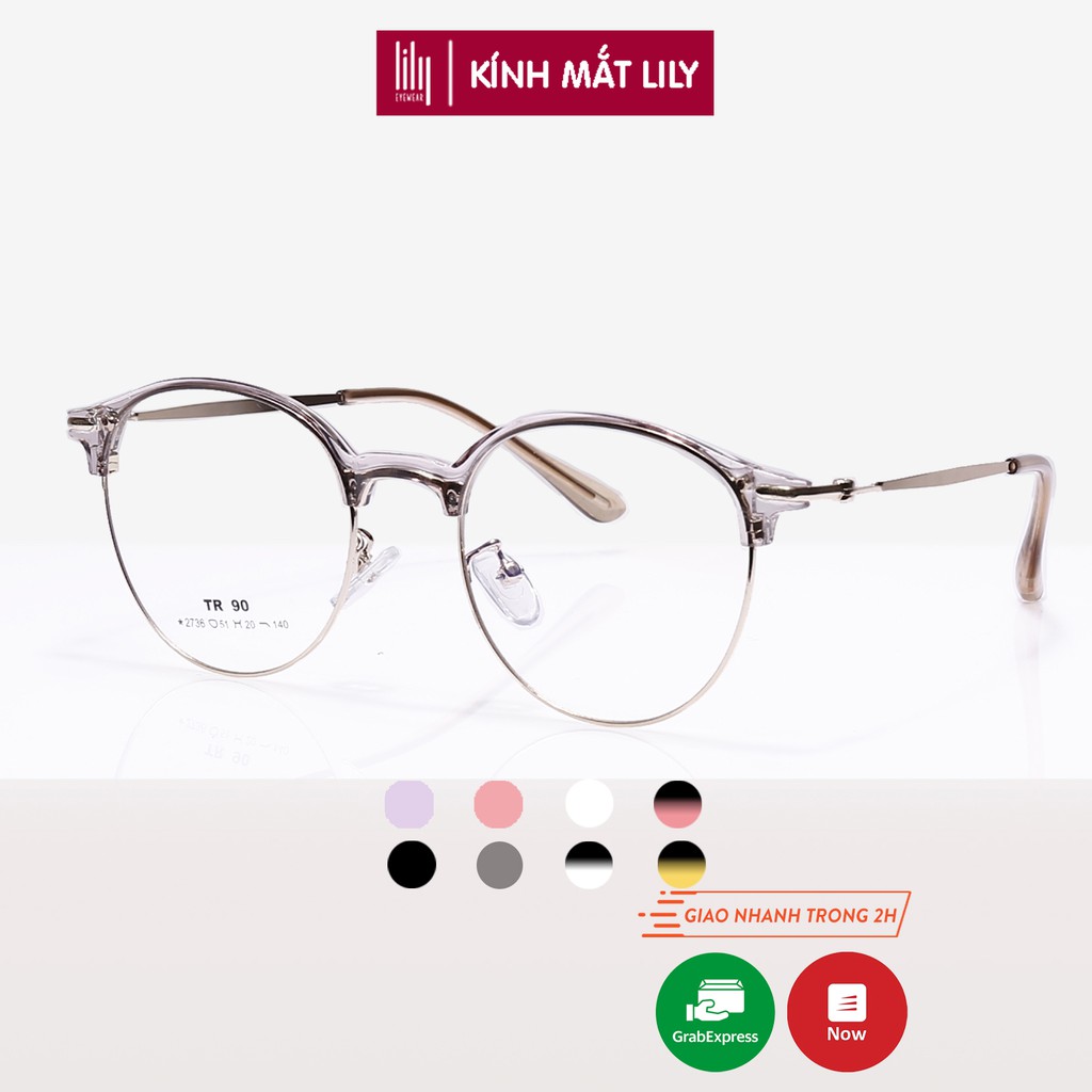Gọng kính cận nam nữ LILYEYEWEAR mắt kính tròn gọng kính kim loại màu sắc thời trang 2736