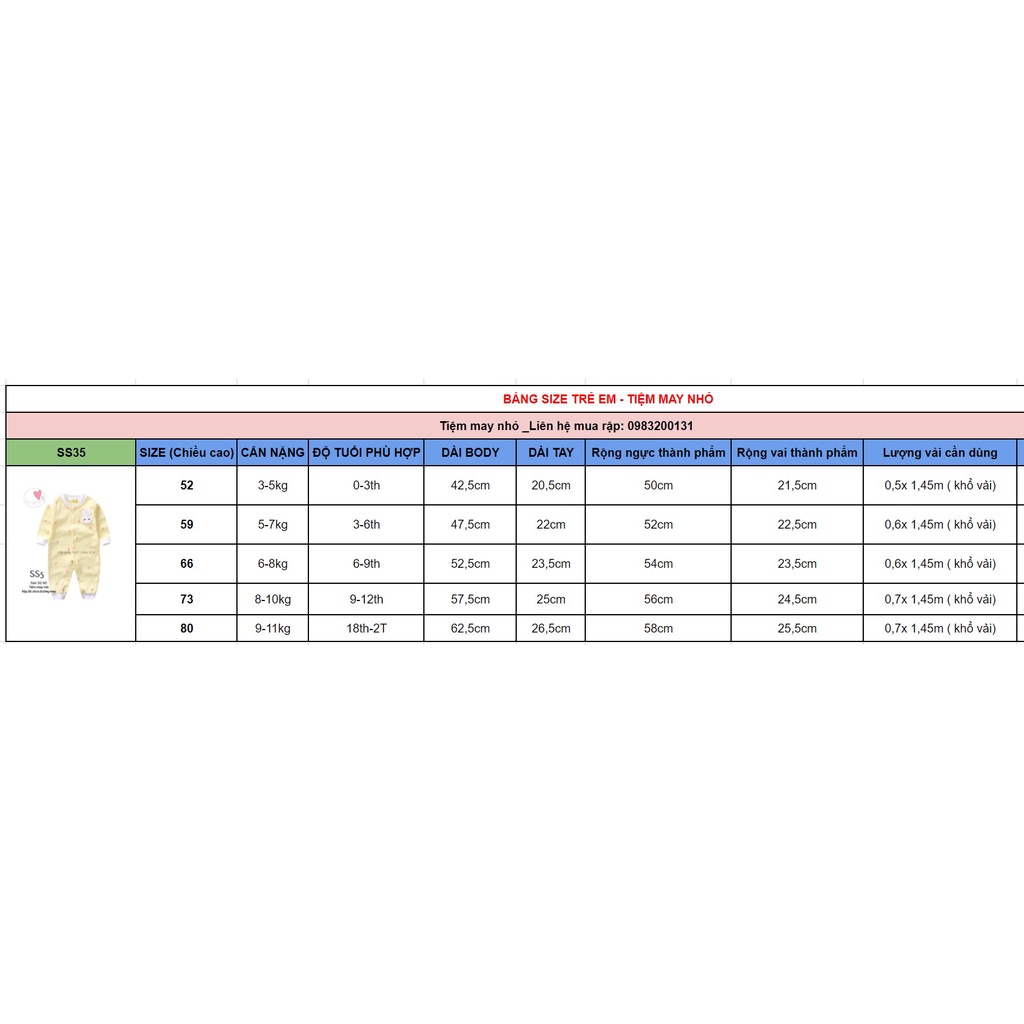 SS5_ Rập giấy may body dài tay sơ sinh