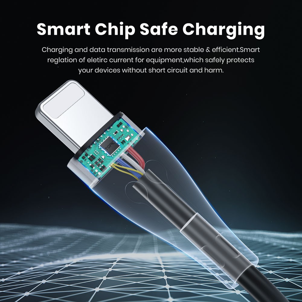 Cáp sạc nhanh TOPK AN46 Micro USB Type C iPhone Lightning TPE Silicone dẻo đầu dây