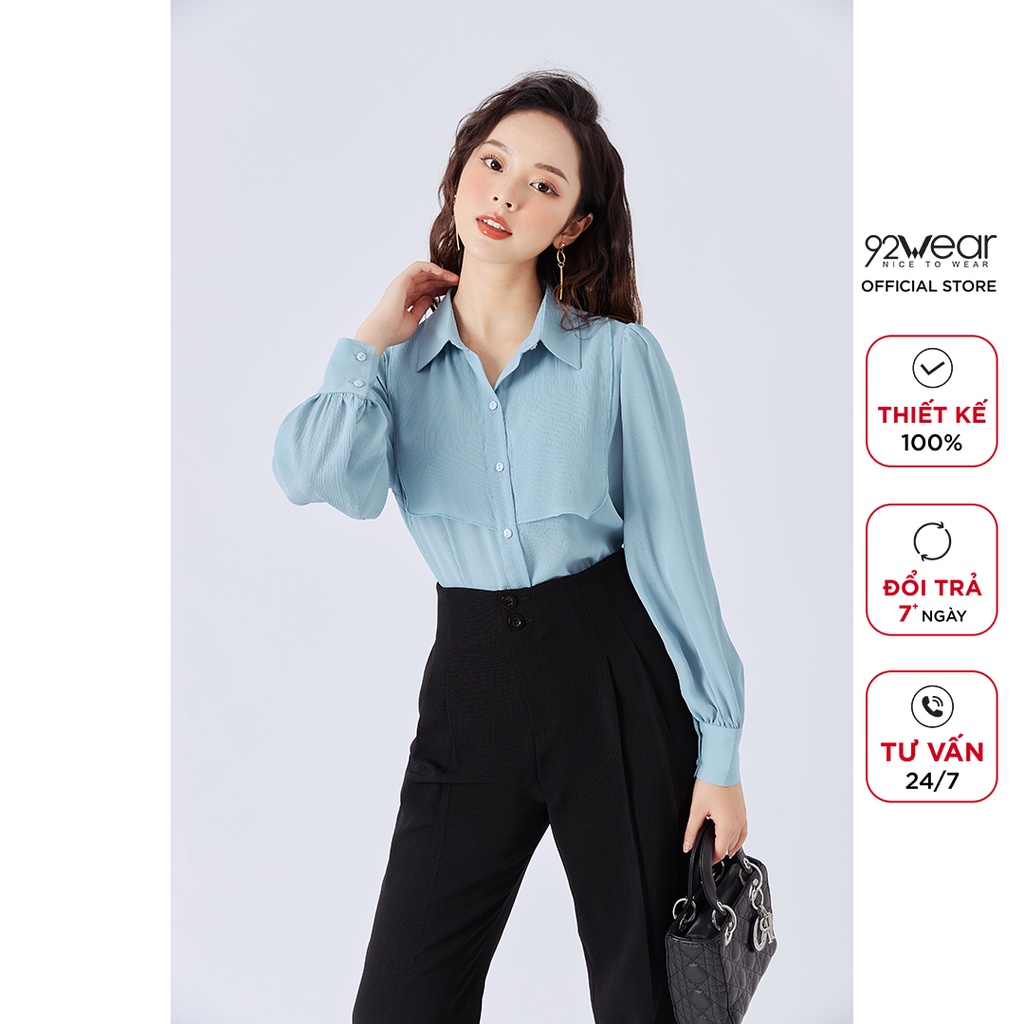 Áo sơ mi nữ công sở 92WEAR thiết kế công sở thanh lịch ASA1645