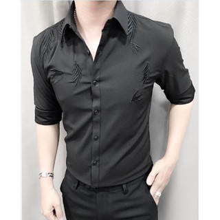 Áo sơ mi nam cao cấp lụa xịn đen in nổi thời trang MS025