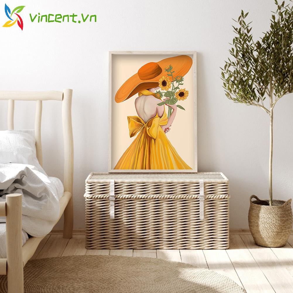 Tranh Thêu Chữ Thập Thủ Công 11CT Hình Cô Gái Và Hoa Hướng Dương Nghệ Thuật