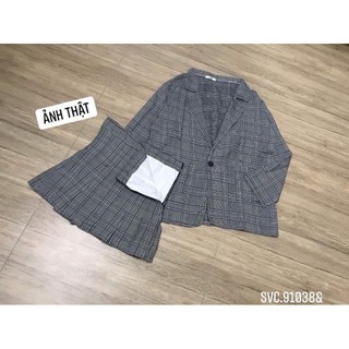 Sét áo véc kẻ ghi kèm chân váy -C