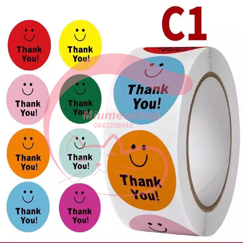 Cuộn 500 miếng tem Decal in nhiệt, sticker Hình Mặt Cười giá rẻ, tem dán trang trí,bán hàng-C1