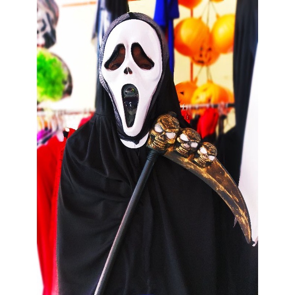Set đồ hoá trang Halloween, hoá trang thần chết, áo choàng, mặt nạ, l ưỡi hái