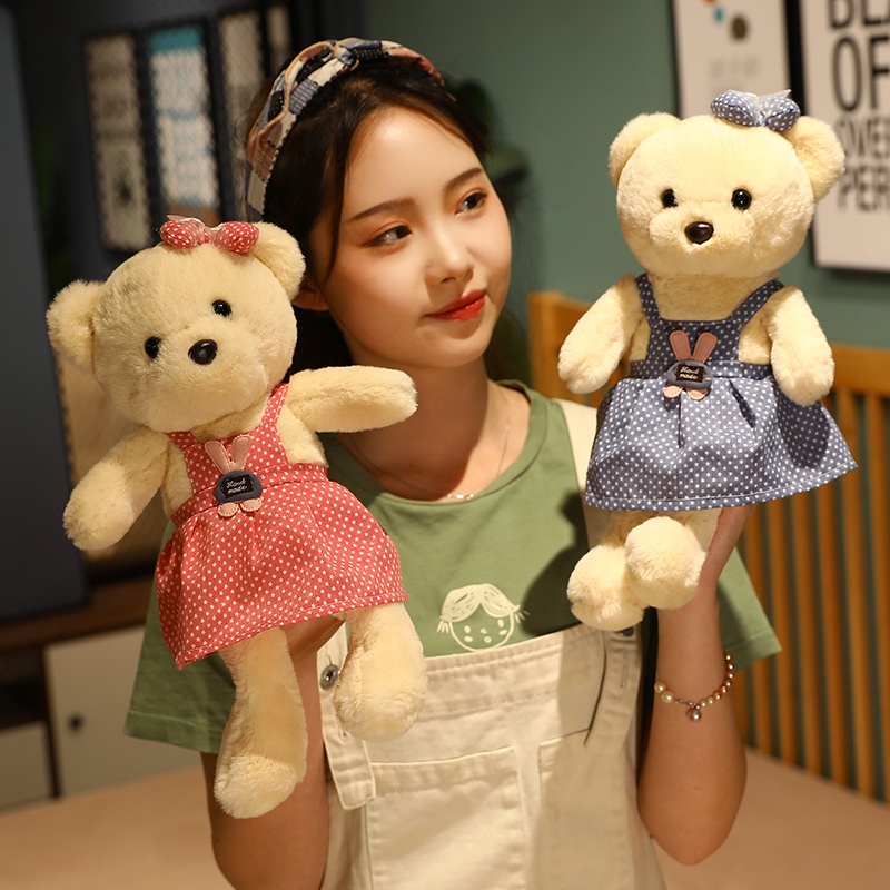 Gấu Bông Teddy Yếm Chấm Bi 2 Màu Xanh - Hồng Cao Cấp Gấu Bông City