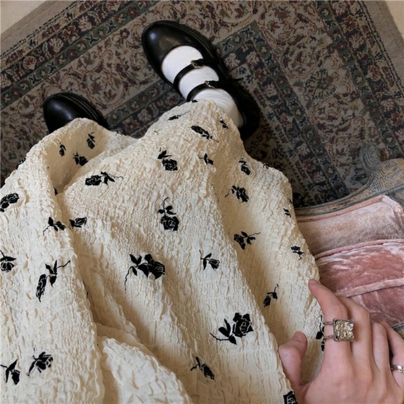 VÁY BABYDOLL HOA NHÍ TAY PHỒNG / ĐẦM DÁNG SUÔNG MÀU BE VINTAGE