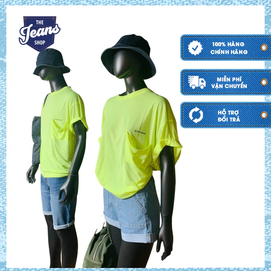 Set quần short jean cho nữ kèm áo phông rộng thời trang chất liệu vải jaens mềm mát