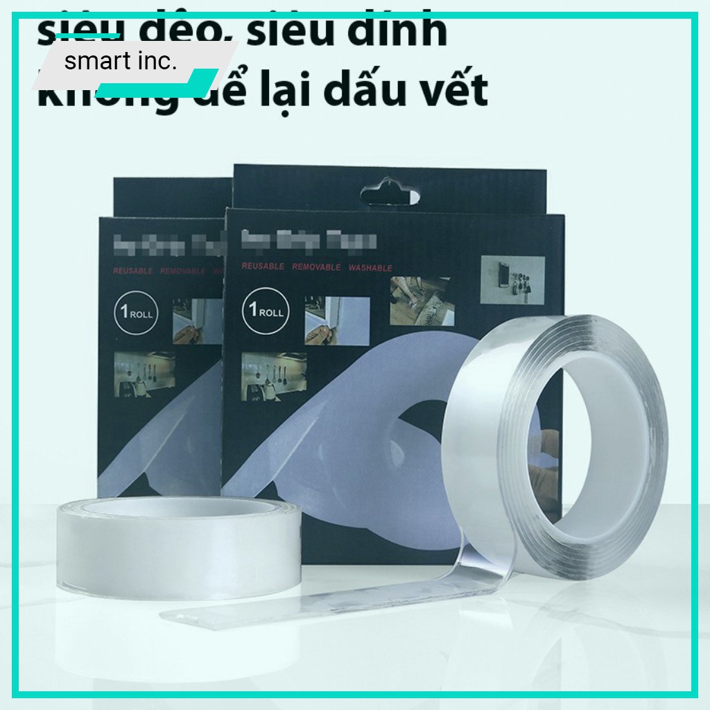 Băng Keo 2 Mặt Silicon Trong Suốt 3m Dán Đồ Siêu Dính Chắc Tái Sử Dụng Chịu Lực Nặng