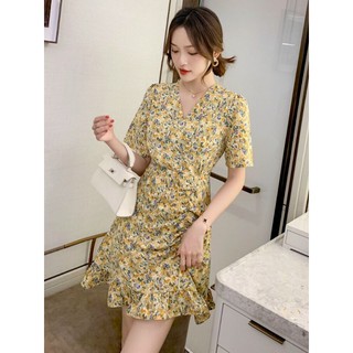 Đầm hoa nhí nhún đắp chéo tay bo⚡⚡GIÁ RẺ⚡⚡👗👗chất vải voan hoa👗👗 phù hợp dạo phố, đi chơi picnic
