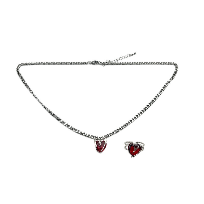 Dây Chuyền Mặt Trái Tim Đính Đá Zircon Đỏ Phong Cách Hip Hop Sang Trọng Thời Trang 19A1591