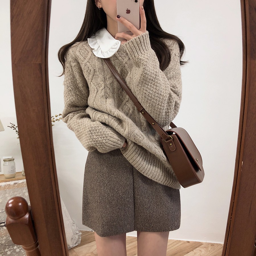 Áo Sơ Mi Nữ Tay Dài Có Diềm Xếp Nếp Màu Nâu 26666